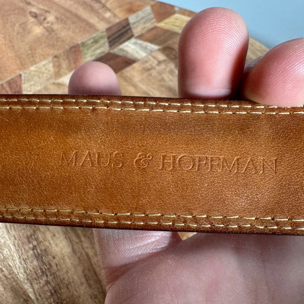 Maus‎ & Hoffman Leather Belt Size 44 Silver Brass Buckle Italy